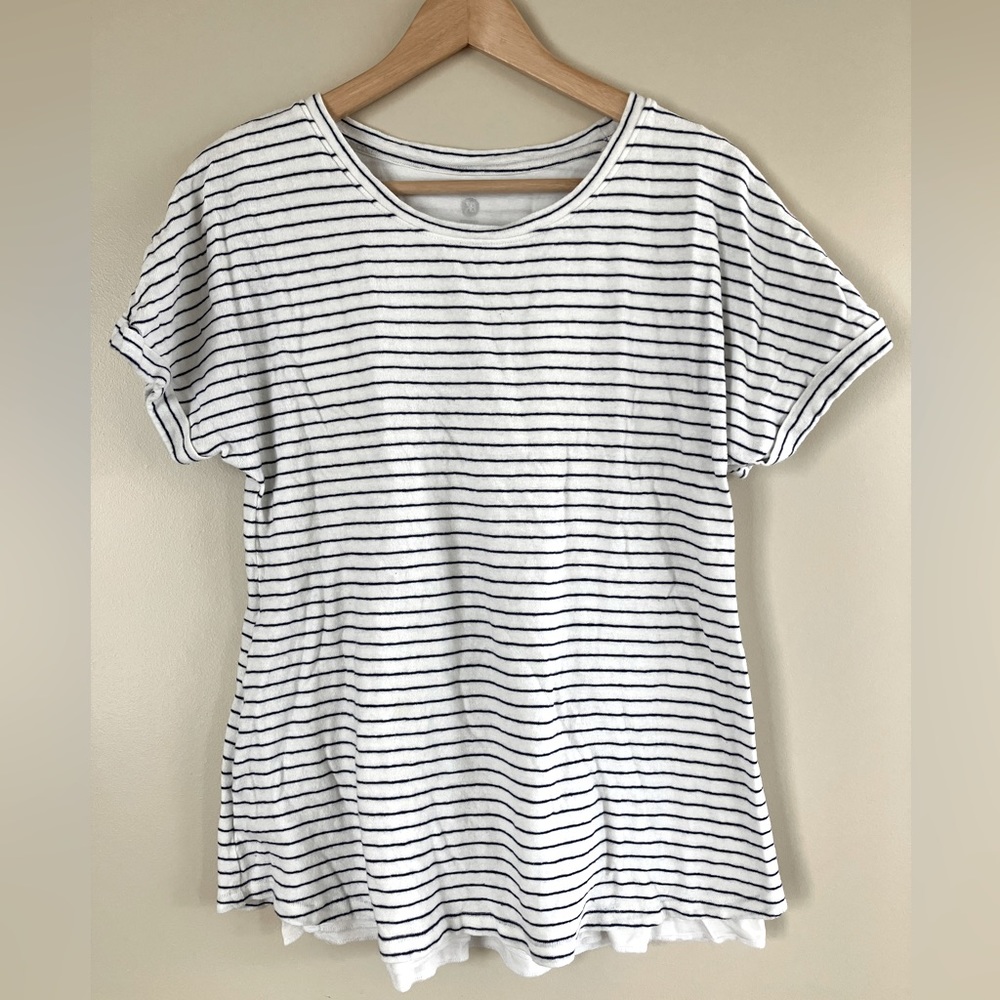 Kindred bravely linen maternity nursing tee - white with navy stripes - small